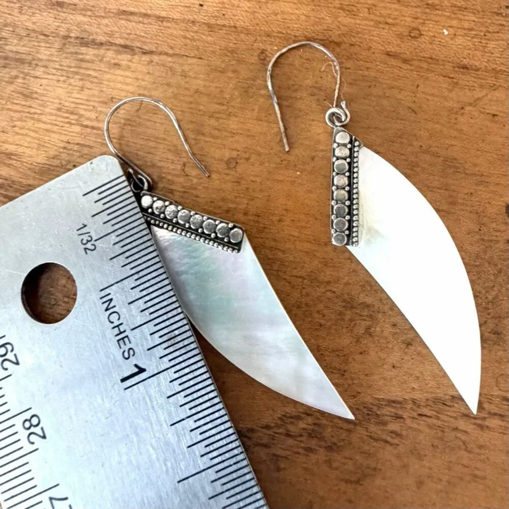 Sterling Silver Mother of Pearl Marquise Dangle Earrings